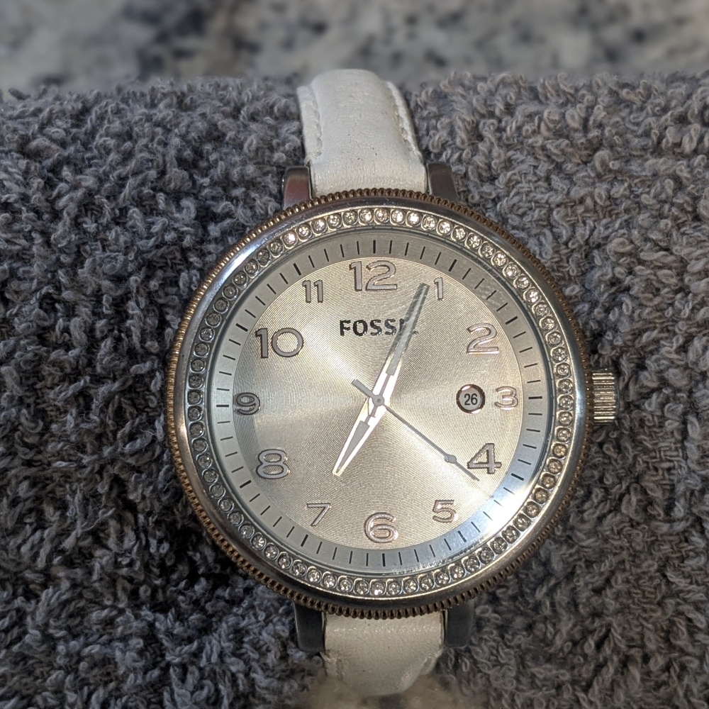 Fossil Silver Watch with Crystal Accents